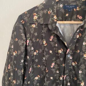 Ted Baker Mens Sz 4 Large Button Down Shirt Floral Pintuck Cotton Long Sleeve